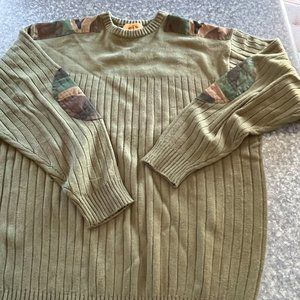 Men's Knit Army Green Camo Crewneck Long Sleeve Pullover Sweater - 2XL